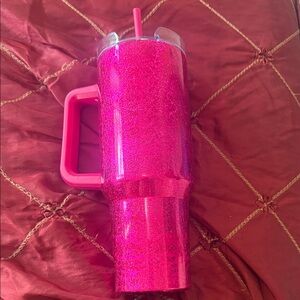 Glitter Pink Tumbler with Handle
